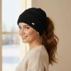 imageTOPEX ChicPony Winter Hat for Women Fleece Lined 50 Merino Wool Beanie with Hidden Ponytail Hole ampamp Detachable Faux Fur PomBlack