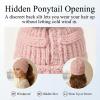 imageTOPEX ChicPony Winter Hat for Women Fleece Lined 50 Merino Wool Beanie with Hidden Ponytail Hole ampamp Detachable Faux Fur PomBlush Pink