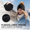 imageTOPEX ChicPony Winter Hat for Women Fleece Lined 50 Merino Wool Beanie with Hidden Ponytail Hole ampamp Detachable Faux Fur PomChestnut Brown