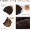 imageTOPEX ChicPony Winter Hat for Women Fleece Lined 50 Merino Wool Beanie with Hidden Ponytail Hole ampamp Detachable Faux Fur PomChestnut Brown