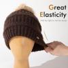 imageTOPEX ChicPony Winter Hat for Women Fleece Lined 50 Merino Wool Beanie with Hidden Ponytail Hole ampamp Detachable Faux Fur PomChestnut Brown