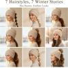 imageTOPEX ChicPony Winter Hat for Women Fleece Lined 50 Merino Wool Beanie with Hidden Ponytail Hole ampamp Detachable Faux Fur PomChestnut Brownbox