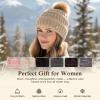 imageTOPEX ChicPony Winter Hat for Women Fleece Lined 50 Merino Wool Beanie with Hidden Ponytail Hole ampamp Detachable Faux Fur PomOatmeal Beige