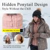 imageTOPEX ChicPony Winter Hat for Women Fleece Lined 50 Merino Wool Beanie with Hidden Ponytail Hole ampamp Detachable Faux Fur PomOatmeal Beigebox