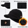 imageTOPEX PolarWool 50 Merino Wool Winter Hat for Men Fleece Lined Visor Beanie with Brim Outdoor Knit Cap for Cold WeatherBlack