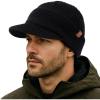 imageTOPEX PolarWool 50 Merino Wool Winter Hat for Men Fleece Lined Visor Beanie with Brim Outdoor Knit Cap for Cold WeatherBlack