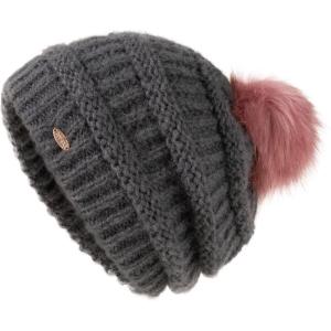 imageTOPEX ChicPony Winter Hat for Women Fleece Lined 50 Merino Wool Beanie with Hidden Ponytail Hole ampamp Detachable Faux Fur PomGraybox