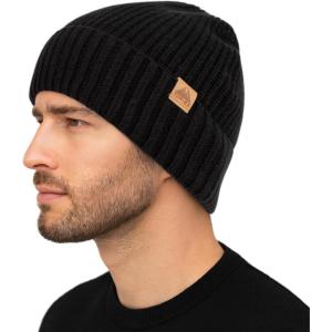 imageTOPEX PolarWool Merino Wool Beanie for Men Women  Fleece Lined Warm Knit Cuffed Hat Soft Stocking Cap for Cold WeatherBlack