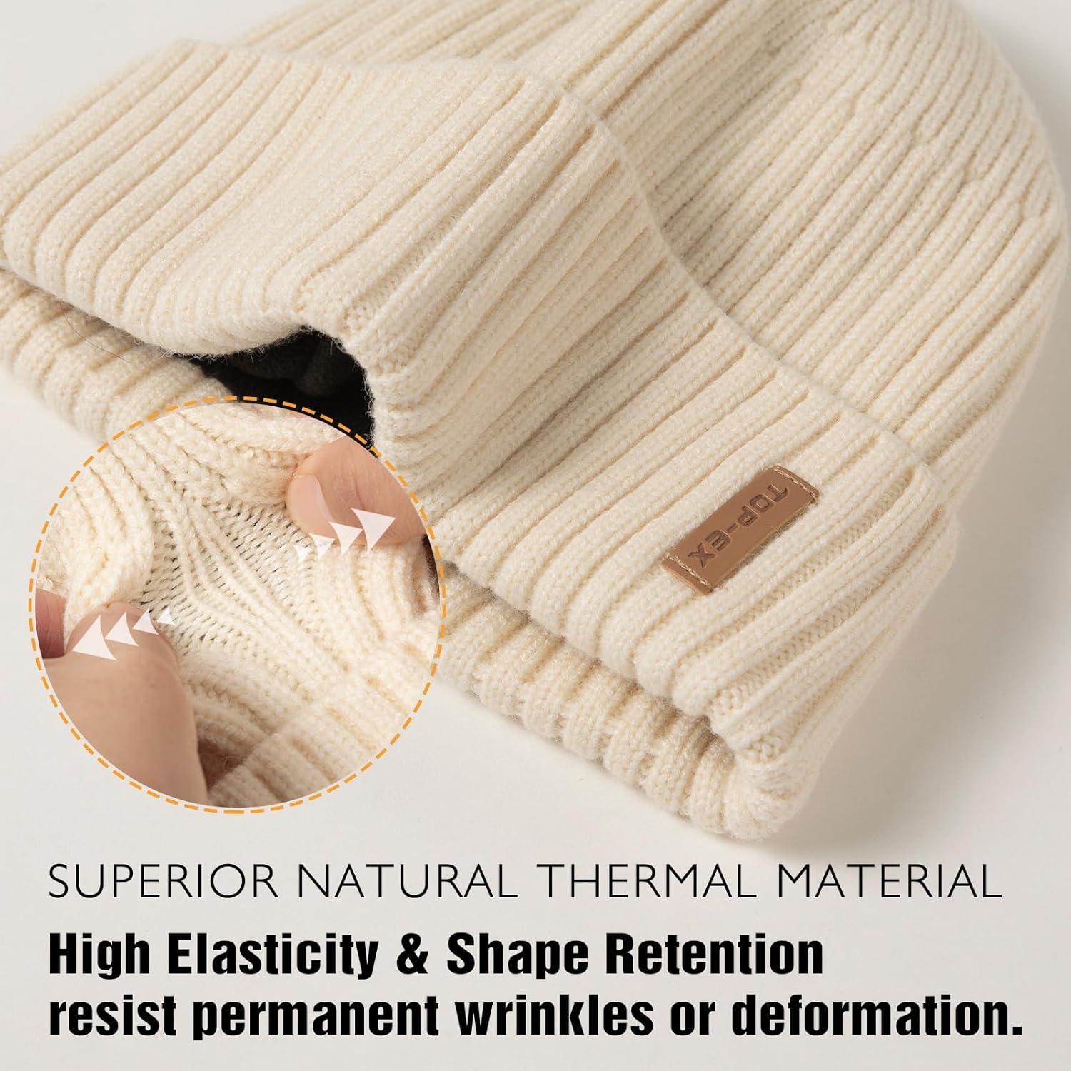 imageTOPEX DryKnit Waterproof LXLXXL Winter Fleece Lined Beanie Hat for Men Women Warm Knit Watch Skull Cap Cold WeatherBeigedune