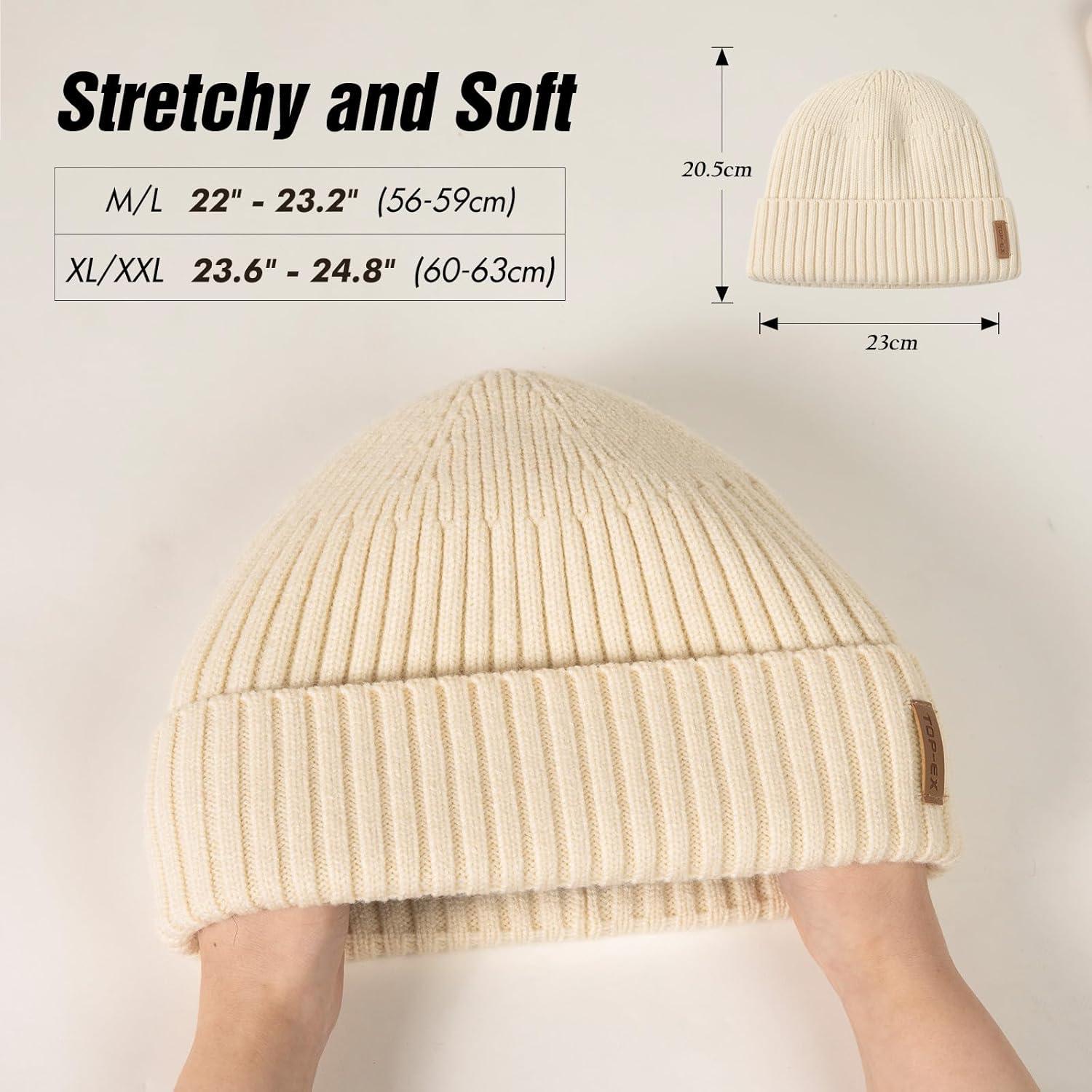 imageTOPEX DryKnit Waterproof LXLXXL Winter Fleece Lined Beanie Hat for Men Women Warm Knit Watch Skull Cap Cold WeatherBeigedune
