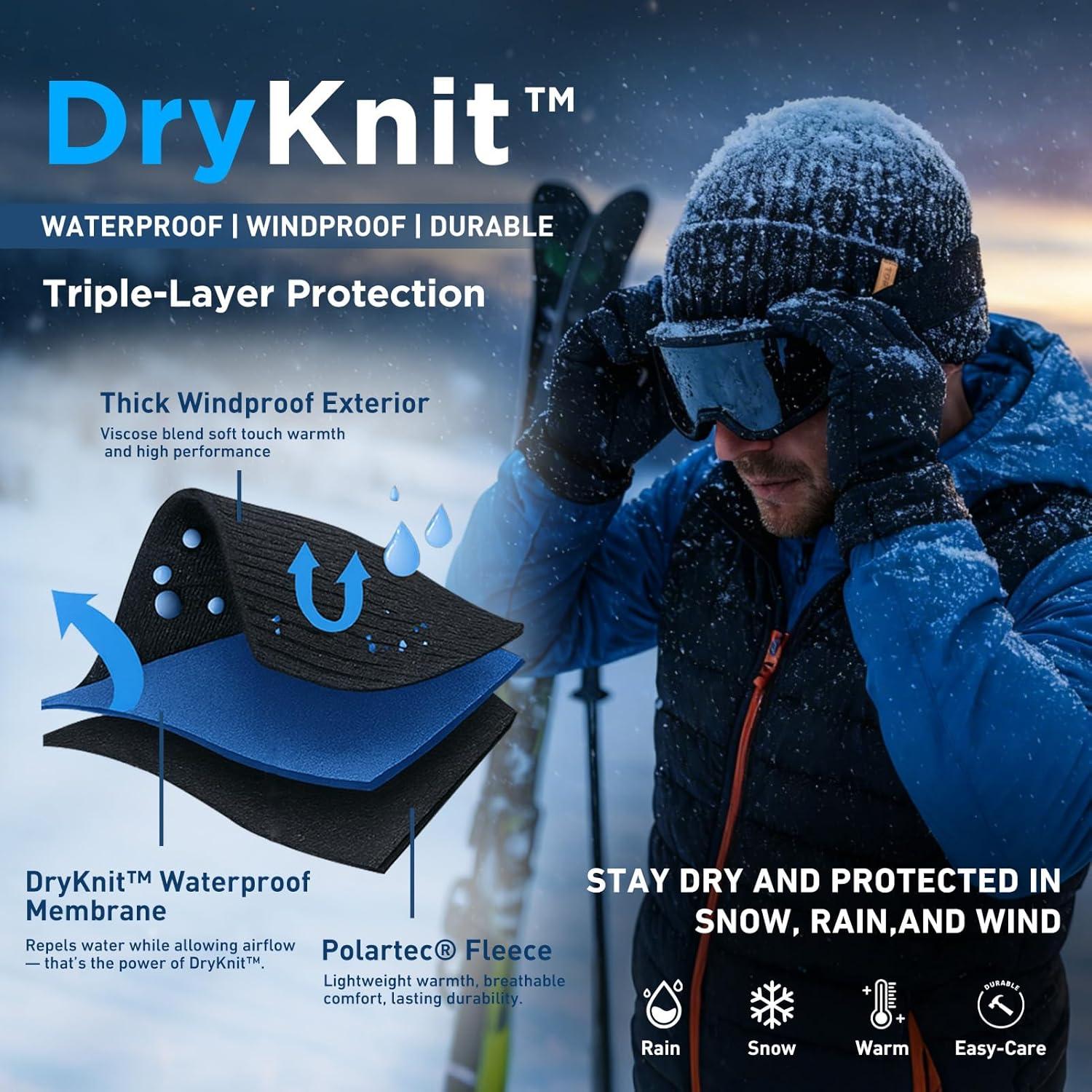 imageTOPEX DryKnit Waterproof LXLXXL Winter Fleece Lined Beanie Hat for Men Women Warm Knit Watch Skull Cap Cold WeatherBlacksentinel