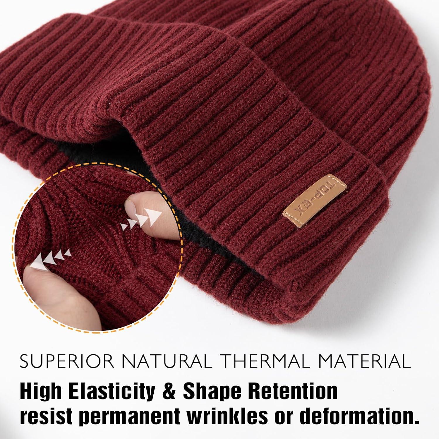 imageTOPEX DryKnit Waterproof LXLXXL Winter Fleece Lined Beanie Hat for Men Women Warm Knit Watch Skull Cap Cold WeatherBurgundyember