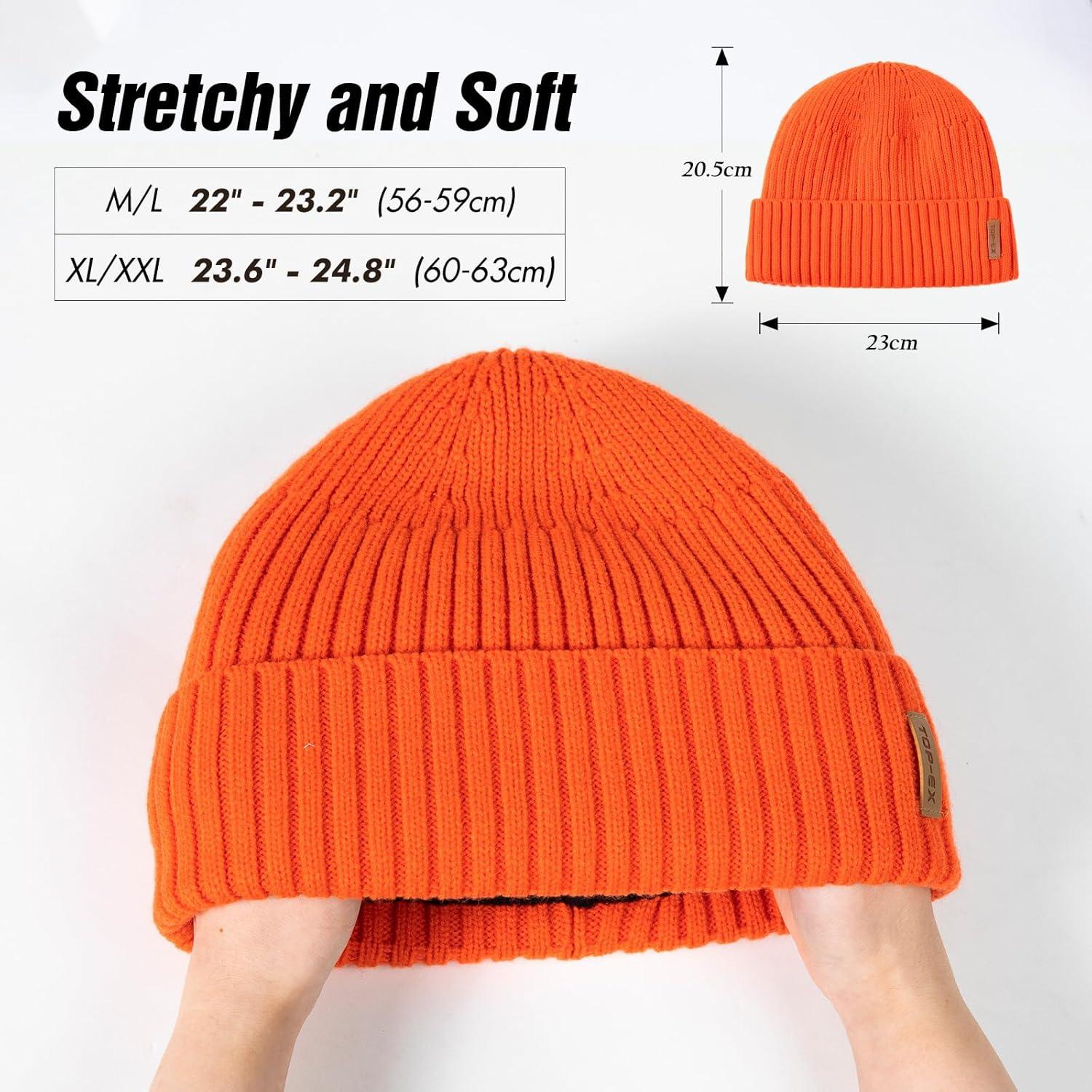 imageTOPEX DryKnit Waterproof LXLXXL Winter Fleece Lined Beanie Hat for Men Women Warm Knit Watch Skull Cap Cold WeatherOrange Beacon