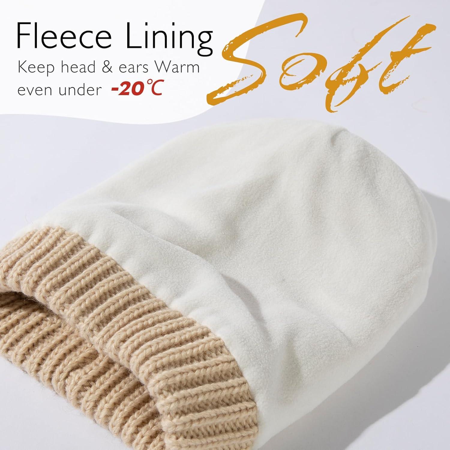 imageTOPEX PolarWool 100 Merino Wool Winter Slouchy Beanie for Women with Faux Fur Pom  Satin or Fleece Lined for Cold WeatherBeigewhitefleece Lined