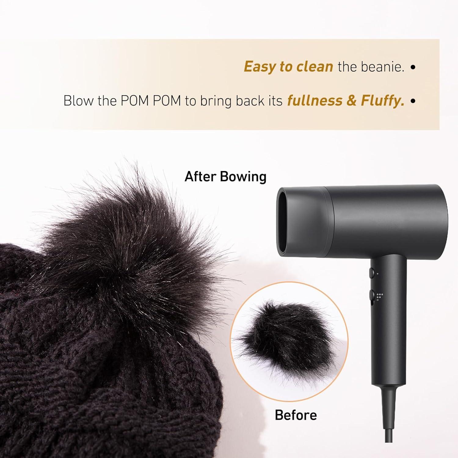 imageTOPEX PolarWool 100 Merino Wool Winter Slouchy Beanie for Women with Faux Fur Pom  Satin or Fleece Lined for Cold WeatherBlackfleece Lined