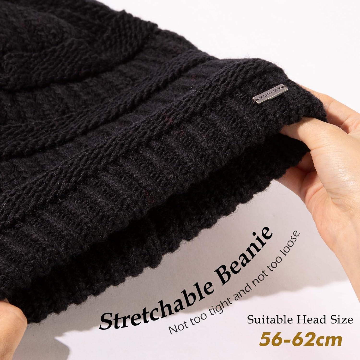 imageTOPEX PolarWool 100 Merino Wool Winter Slouchy Beanie for Women with Faux Fur Pom  Satin or Fleece Lined for Cold WeatherBlackfleece Lined