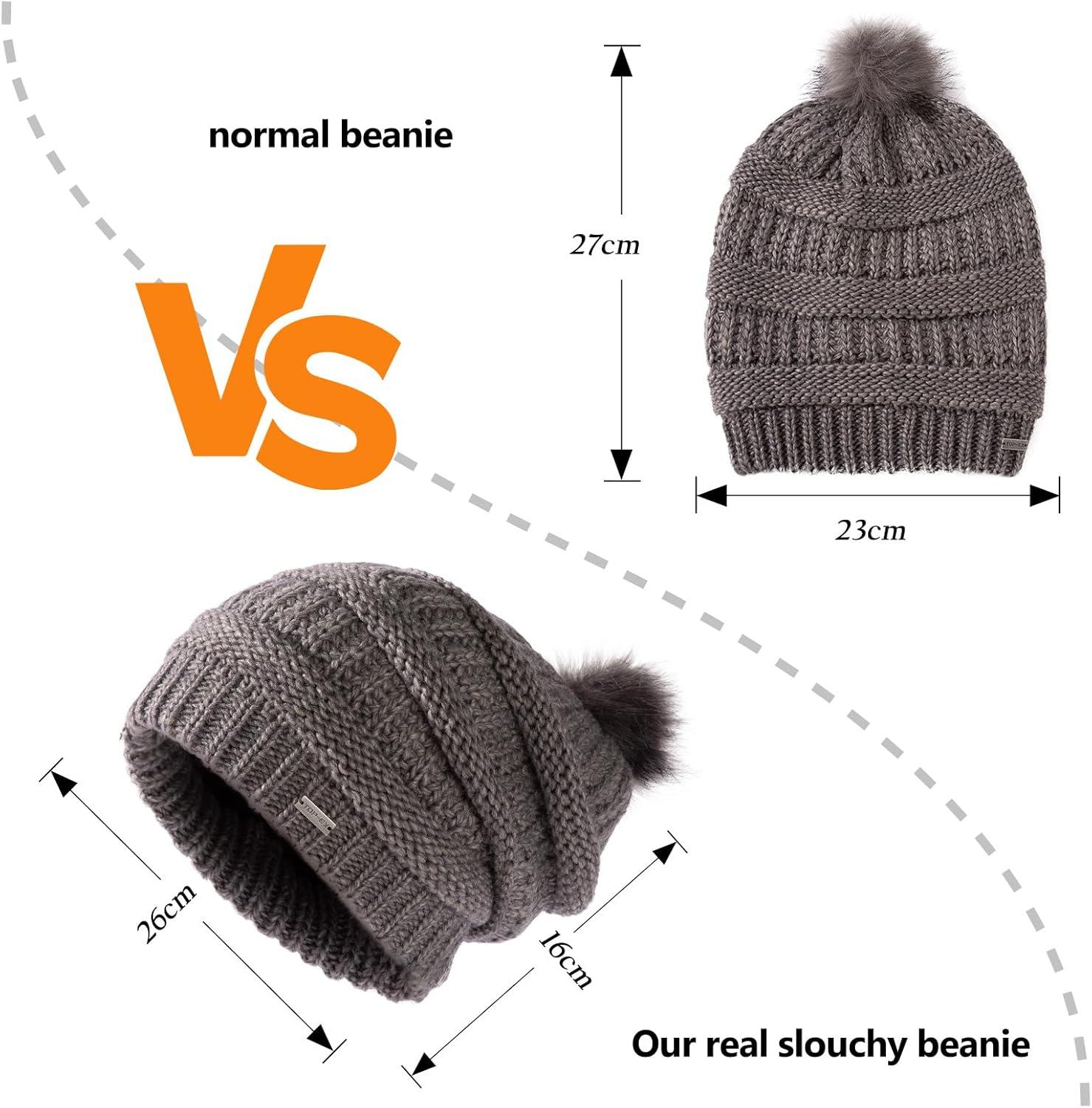 imageTOPEX PolarWool 100 Merino Wool Winter Slouchy Beanie for Women with Faux Fur Pom  Satin or Fleece Lined for Cold WeatherGreyfleece Lined