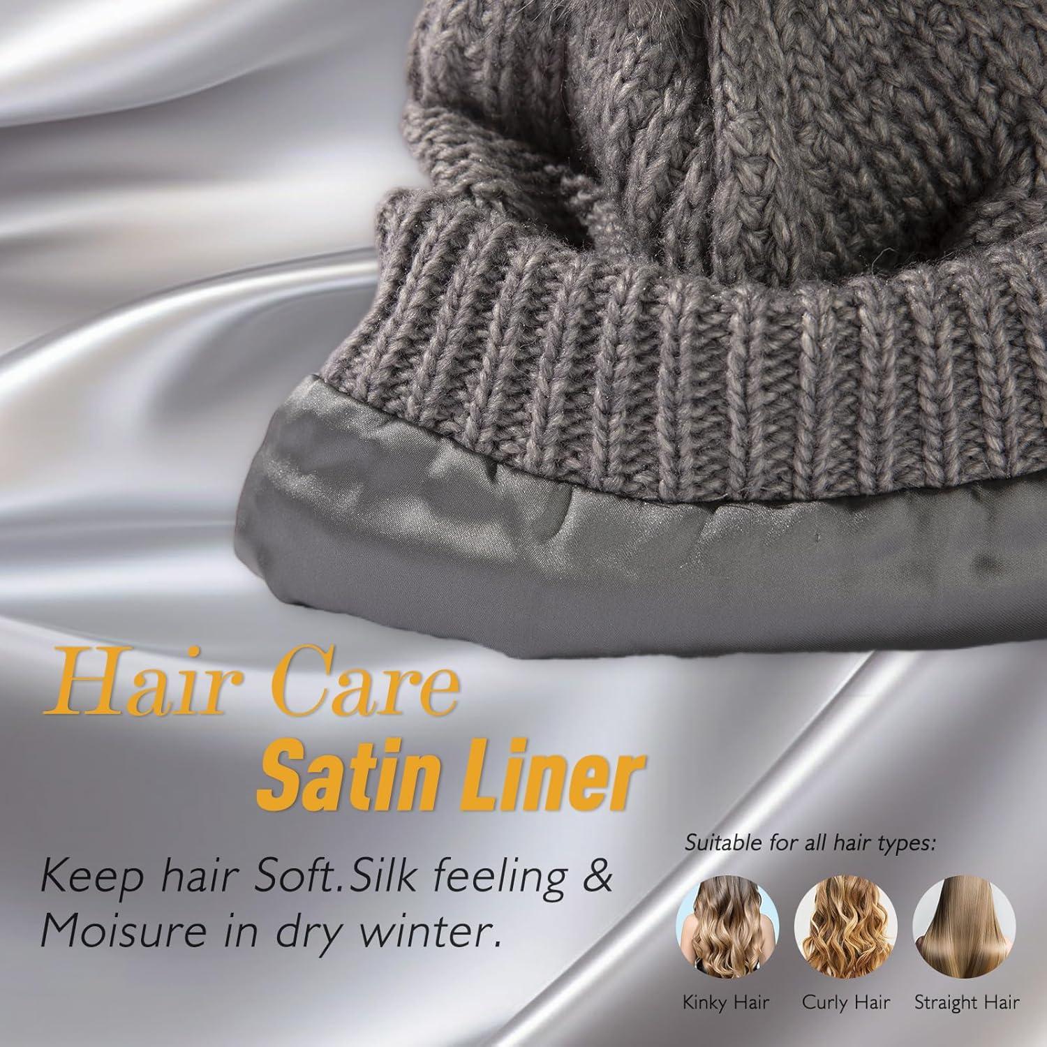 imageTOPEX PolarWool 100 Merino Wool Winter Slouchy Beanie for Women with Faux Fur Pom  Satin or Fleece Lined for Cold WeatherGreysatin Lined