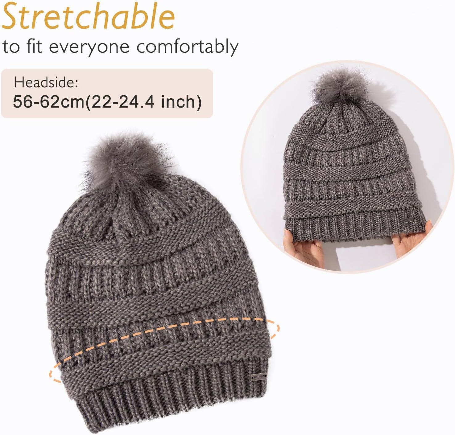 imageTOPEX PolarWool 100 Merino Wool Winter Slouchy Beanie for Women with Faux Fur Pom  Satin or Fleece Lined for Cold WeatherGreysatin Lined