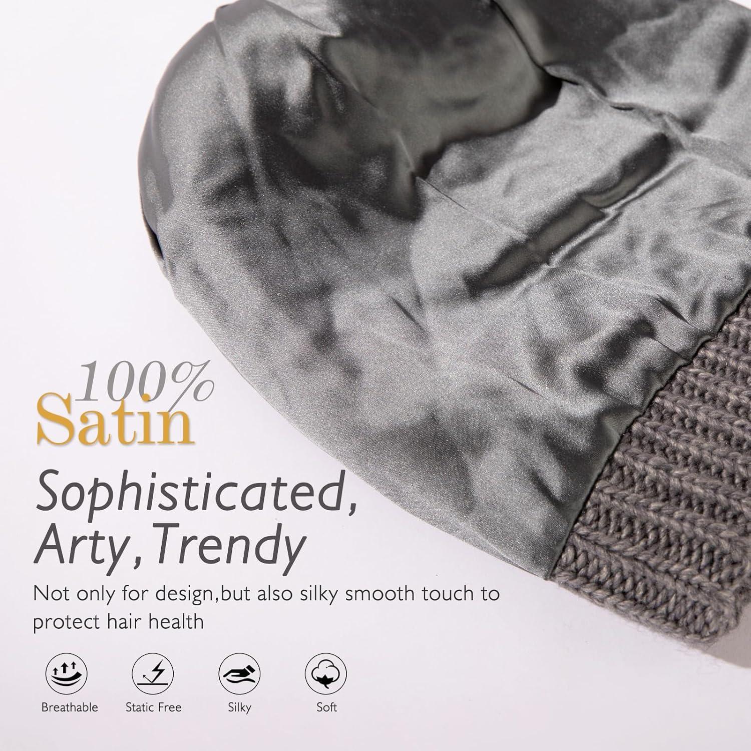 imageTOPEX PolarWool 100 Merino Wool Winter Slouchy Beanie for Women with Faux Fur Pom  Satin or Fleece Lined for Cold WeatherGreysatin Lined