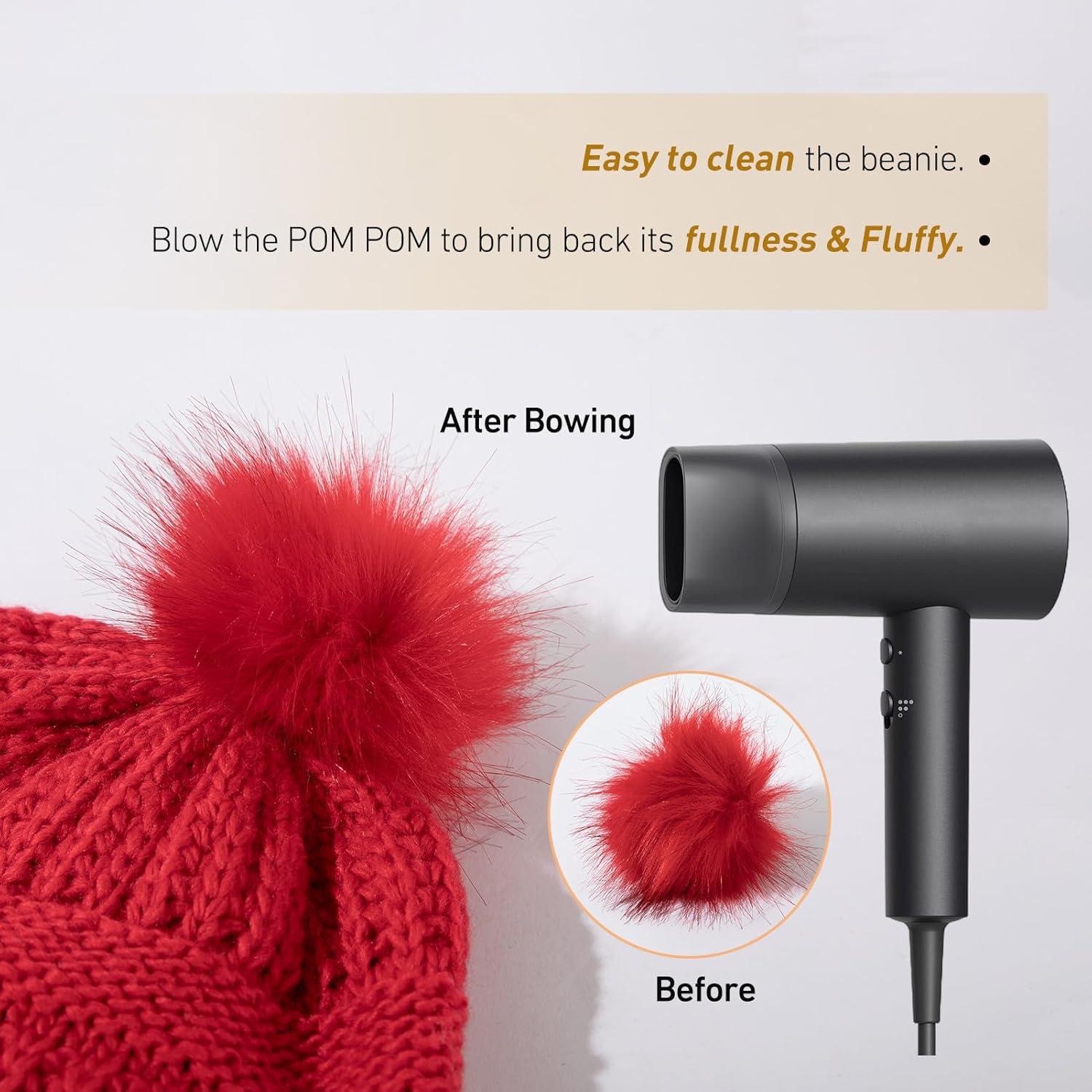 imageTOPEX PolarWool 100 Merino Wool Winter Slouchy Beanie for Women with Faux Fur Pom  Satin or Fleece Lined for Cold WeatherRedfleece Lined