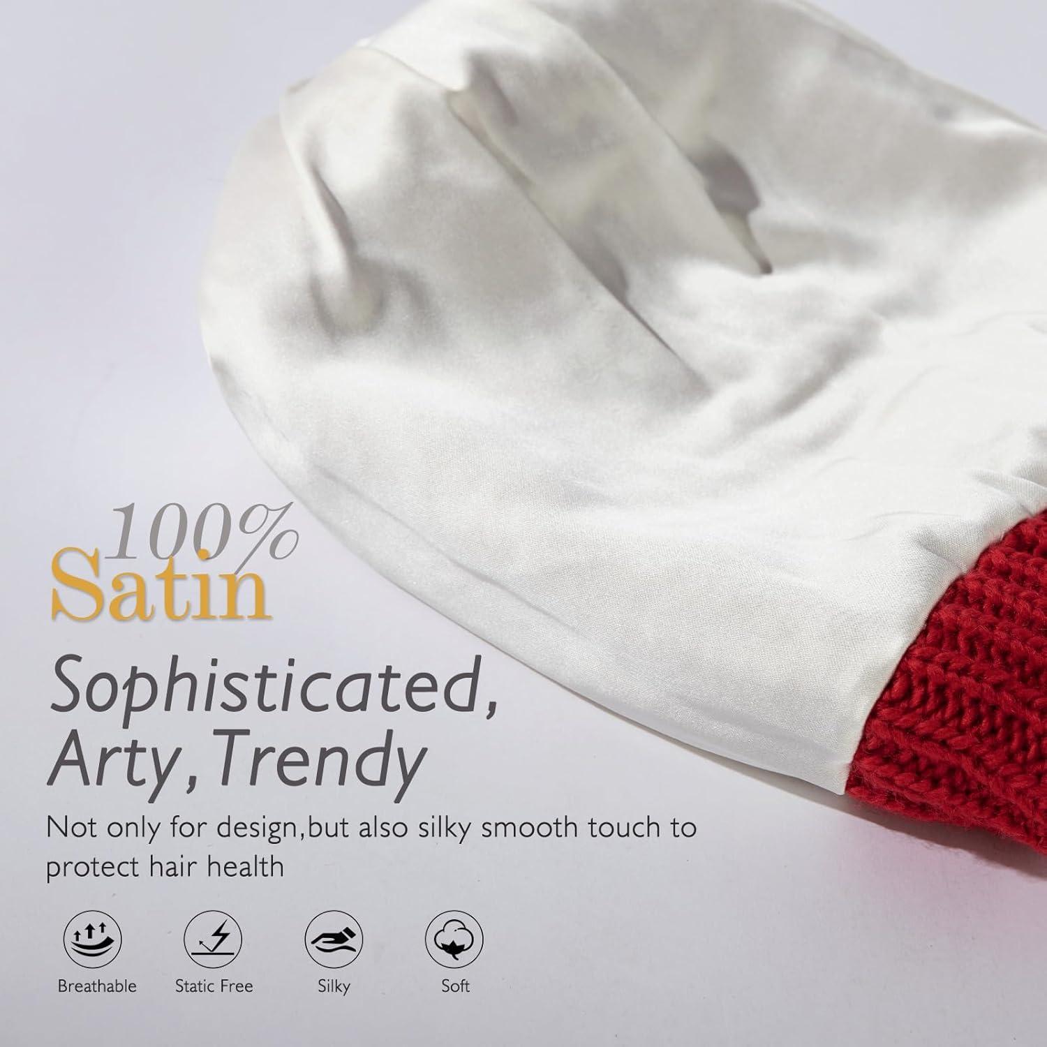 imageTOPEX PolarWool 100 Merino Wool Winter Slouchy Beanie for Women with Faux Fur Pom  Satin or Fleece Lined for Cold WeatherRedsatin Lined