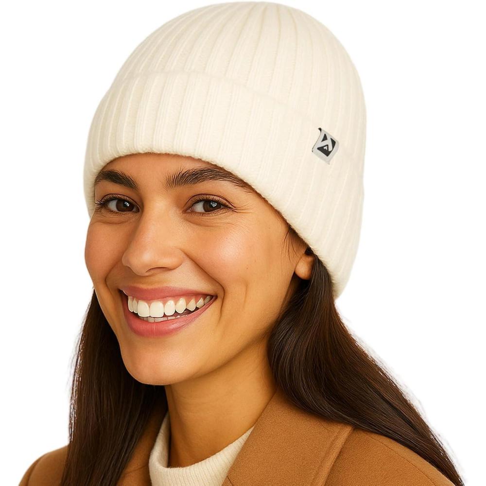 imagePolarWool 100 Merino Wool Polartec Fleece Lined LXLXXL Unisex Warm Windproof Beanie Watch Cap Knit Winter Hat OutdoorBeigealpine