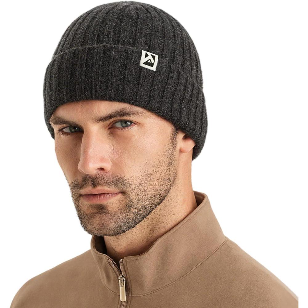 imagePolarWool 100 Merino Wool Polartec Fleece Lined LXLXXL Unisex Warm Windproof Beanie Watch Cap Knit Winter Hat OutdoorCharcoalforge