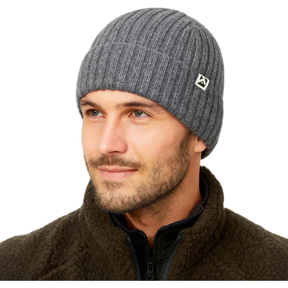 imagePolarWool 100 Merino Wool Polartec Fleece Lined LXLXXL Unisex Warm Windproof Beanie Watch Cap Knit Winter Hat OutdoorGrayurban