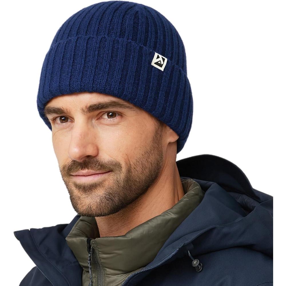 imagePolarWool 100 Merino Wool Polartec Fleece Lined LXLXXL Unisex Warm Windproof Beanie Watch Cap Knit Winter Hat OutdoorNavyharbor