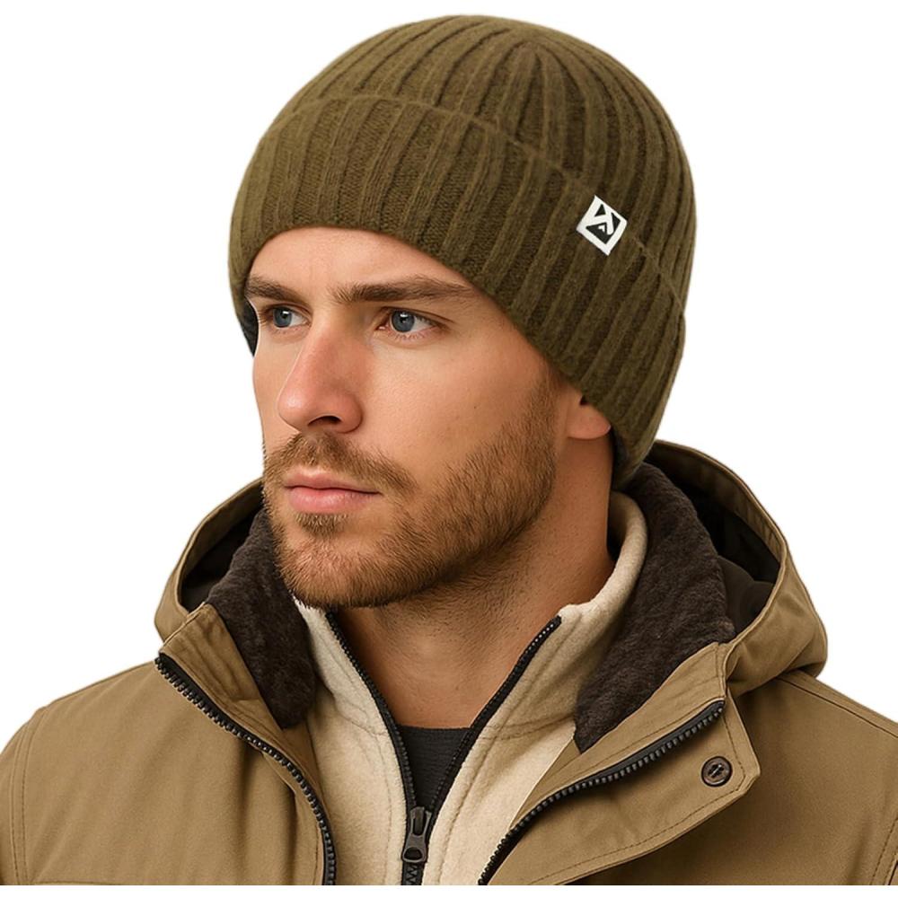 imagePolarWool 100 Merino Wool Polartec Fleece Lined LXLXXL Unisex Warm Windproof Beanie Watch Cap Knit Winter Hat OutdoorOliveranger