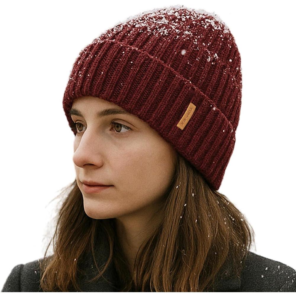 imageTOPEX DryKnit Waterproof LXLXXL Winter Fleece Lined Beanie Hat for Men Women Warm Knit Watch Skull Cap Cold WeatherBurgundyember