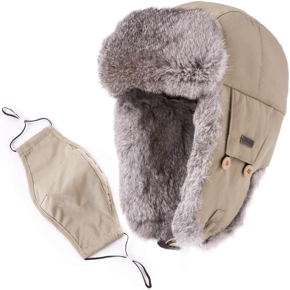 imageTOPEX Oversize XXL XXXL Mens 100 Rabbit Fur Waterproof Trapper Hunting Trooper Winter Ushanka Russian Skiing HatBeige
