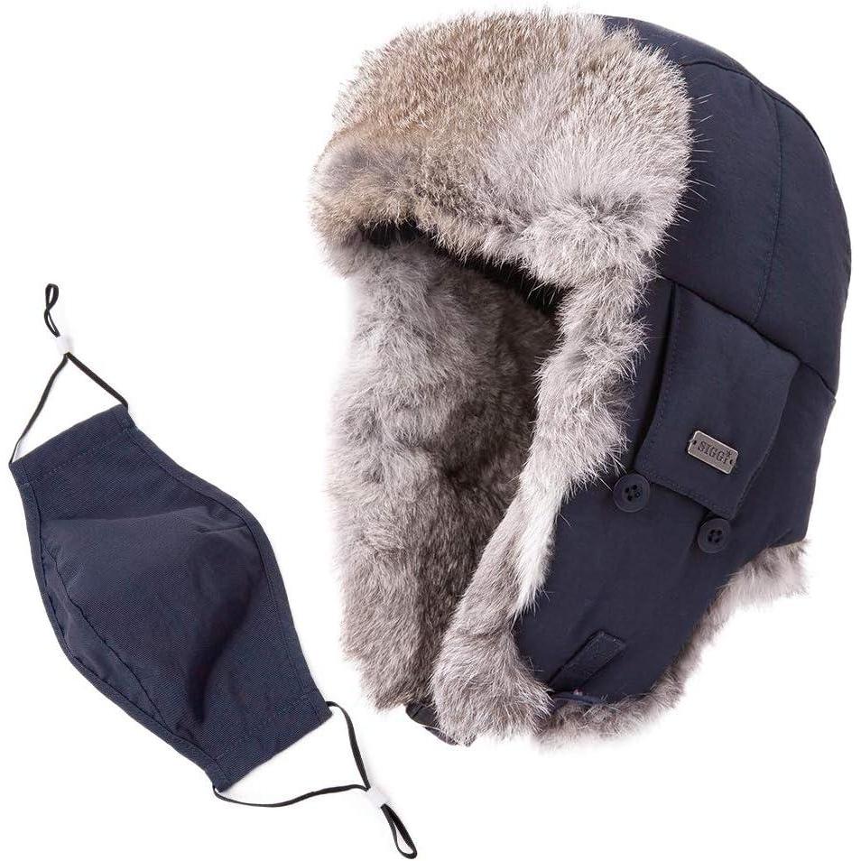 imageTOPEX Oversize XXL XXXL Mens 100 Rabbit Fur Waterproof Trapper Hunting Trooper Winter Ushanka Russian Skiing HatNavy