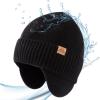 imageTOPEX DryKnit Unisex 80 Merino Wool Waterproof Beanie with Ear Flap Warm Winter Fleece Lined Beanie Hat MLXLBlack