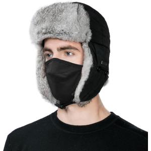 imageTOPEX Oversize XXL XXXL Mens 100 Rabbit Fur Waterproof Trapper Hunting Trooper Winter Ushanka Russian Skiing HatBlack