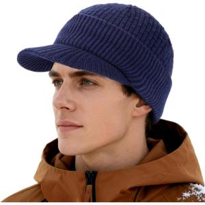 imageTOPEX PolarWool Mens Winter Hats with Brim  50 Merino Wool Beanie with Visor Bill Warm Knitted Newsboy Hat Cold WeatherBlue