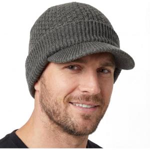 imageTOPEX PolarWool Mens Winter Hats with Brim  50 Merino Wool Beanie with Visor Bill Warm Knitted Newsboy Hat Cold WeatherDark Grey