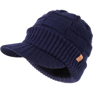 imageTOPEX DryKnit Waterproof LXLXXL Fleece Lined Merino Wool Blend Beanie with Brim Visor Cap Warm Winter Hat for Men WomenNavyharbor