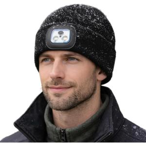 imageTOPEX DryKnit Waterproof Oversized Fleece Lined LED Beanies Christmas Dad Gifts Warm WinterBlack