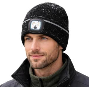 imageTOPEX DryKnit Waterproof Oversized Fleece Lined LED Beanies Christmas Dad Gifts Warm WinterBlack With Reflective
