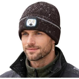 imageTOPEX DryKnit Waterproof Oversized Fleece Lined LED Beanies Christmas Dad Gifts Warm WinterGrey With Reflective