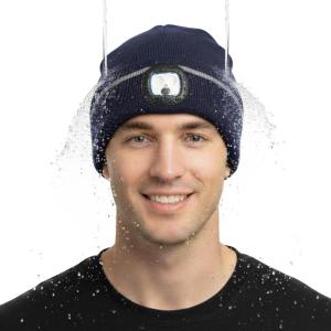 imageTOPEX DryKnit Waterproof Oversized Fleece Lined LED Beanies Christmas Dad Gifts Warm WinterNavy Blue With Reflective