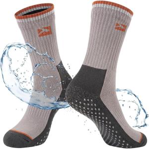 imageTOPEX DryKnit Waterproof Merino Wool Socks for Men ampamp Women Breathable Hiking Camping and All Winter Activities CrewGrip Sole  Light Gray