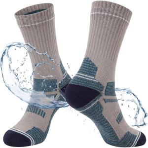 imageTOPEX DryKnit Waterproof Merino Wool Socks for Men ampamp Women Breathable Hiking Camping and All Winter Activities CrewLight Gray