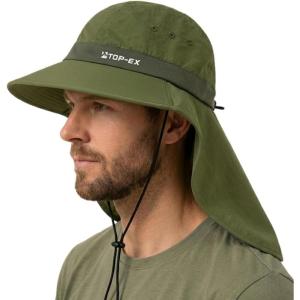 image:imageTOPEX Cooling Sun Hat with Neck Flap  UPF 50 Wide Brim Breathable Hat for Hiking Fishing amp Big HeadsBronze Green