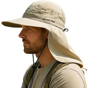image:imageTOPEX Cooling Sun Hat with Neck Flap  UPF 50 Wide Brim Breathable Hat for Hiking Fishing amp Big HeadsLight Khaki