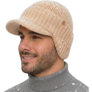 image:imageTOPEX DryKnit Waterproof Merino Wool Beanie Hat with Brim Ear Flaps Fleece Lined Ski Cap for Cold Weather amp Large HeadsBeige