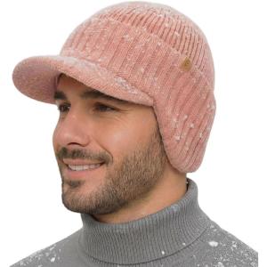 image:imageTOPEX DryKnit Waterproof Merino Wool Beanie Hat with Brim Ear Flaps Fleece Lined Ski Cap for Cold Weather amp Large HeadsPink