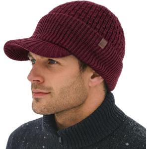 image:imageTOPEX DryKnit Waterproof 80 Merino Wool Beanie Hat with Brim  Fleece Lined Ski Cap for Cold Weather amp Large HeadsBurgundy